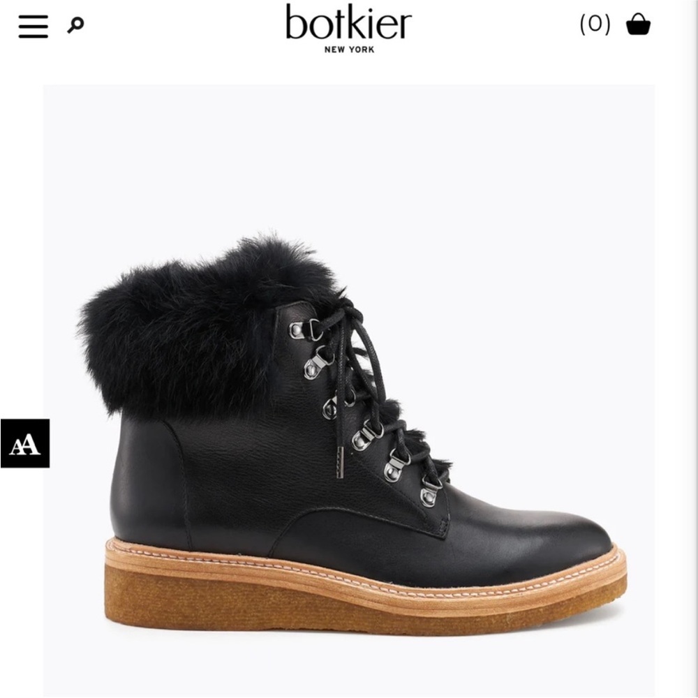 Botkier Women's Black Lace-Up Boots with Fur Trim NEW IN BOX
